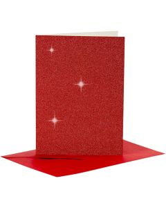 Creativ Company Card &amp; Envelopes Making Kit A6 Red Glitter 4pk