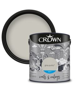 Crown Walls & Ceilings Matt Emulsion Paint Grey Putty 2.5L