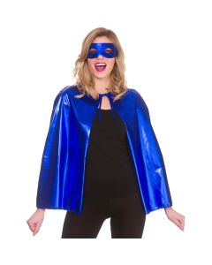 Wicked Costumes Blue Metallic Superhero Cape & Mask