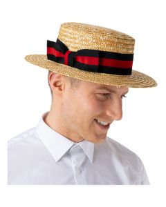 Wicked Costumes Classic Boater Hat With Black &amp; Red Band