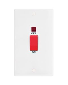 Selectric Smooth Edged 2 Gang DP Plate Switch With Neon - Red Rocker 45A