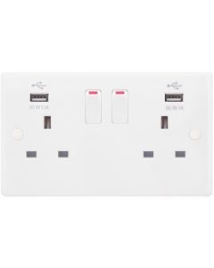 Selectric Smooth Edged 2 Gang SP Switched Sockets With USB Ports 13A