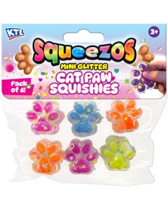KandyToys Squeezos Mini Glitter Cat Paw Squishies 6pk