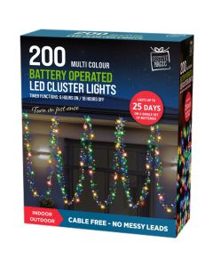 Festive Magic LED Battery Operated Timer 200 Cluster Lights Multicoloured