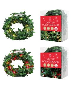 Festive Magic LED Light Up Holly Garland 4m