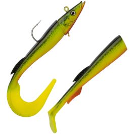 Leurre Souple Berkley PowerBait Sandeel 15cm - Pour Bar, Cabillaud, Colin En Eau Salée - Parfumé, 2 Queues (curly/paddle) - Vrai Maquereau - 13