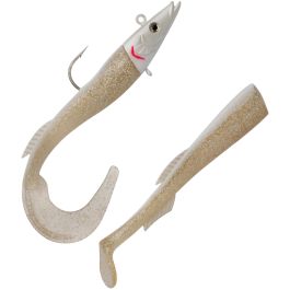 Leurre Souple Berkley PowerBait Sandeel 15cm - Pour Bar, Cabillaud, Colin En Eau Salée - Parfumé, 2 Queues (curly/paddle) - Vrai Maquereau - 4