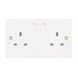 Selectric Square Edged 2 Gang DP Switched Plug Socket 13A