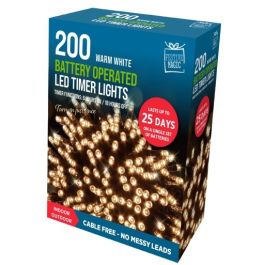 Festive Magic LED Battery Operated Timer Lights 200 Warm White