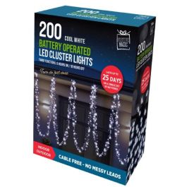 Festive Magic LED Battery Operated Timer 200 Cluster Lights Cool White